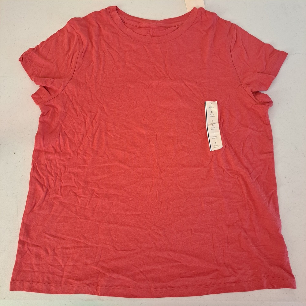 A New Day T-Shirt Womens Large Coral Pink New Short Sleeve Basic Tee 1288-064